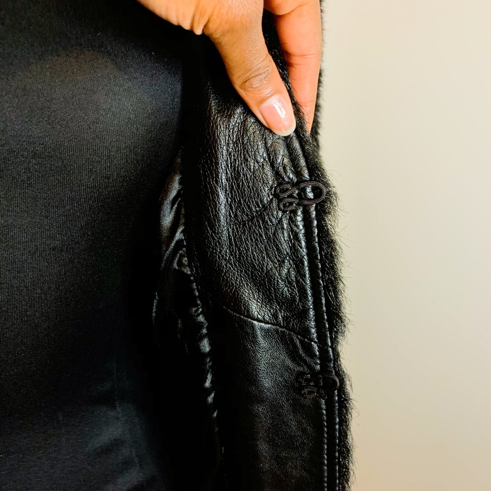Black Leather Jacket Faux Fur - Arden B - Picture 3 of 5